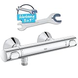 GROHE Precision Flow - Thermostat-Brausearmatur (Sicherheitssperre bei 38°C, mit S-Anschlüssen und Metallrosetten), chrom, 34840000