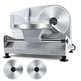 200Watt Elektrischer Allesschneider Edelstahl - Verstellbare Küchenmaschine 0 bis 15mm - 2 Klingen - Wurstschneidemaschine - Brotschneidemaschine, Schinkenschneider (200Watt+Silber+2Klingen)