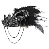 1920er Jahre Feder Stirnband Vintage Schwarz Feder Quaste Stirnband Dekorative Strass Feder Stirnband Kopfschmuck Haarschmuck für Frauen Damen Braut Cosplay Party Fasching Kostüm Prop Kopfbedeckung