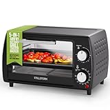 Stillstern Minibackofen (10L) Deutsche Version mit Airfryer-Einsatz, Backblech, Ofenhandschuhe, Rezeptheft, 120 Min. Timer, 800W, Toaster Grill Pizzaofen Mini Backofen ideal für Camping