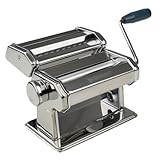 Fackelmann #easyprepare Nudelmaschine für leckere Pasta – Aufsätze für Lasagneblätter, Tagliatelle & Spaghetti – Inklusive Tischhalterung und Anti-Rutsch-Boden, Weiß/Blau-grau