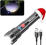 PIKnROLL Taschenlampe Led 10000 Lumen, Extrem Hell Taschenlampe USB-C Aufladbar Taktische Taschenlampen P70.2, IP67 Wasserdicht 5 Lichtmodi für Camping Wandern Notfälle [Energieklasse A+++]