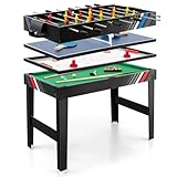 COSTWAY Multi Spieltisch, 4 in 1 Tischkicker mit Billard, Airhockey, Tischtennis, Multifunktionstisch Tischfußball mit Zubehör, Kickertisch für Spielzimmer, Party, Bars, 125 x 97 x 83 cm