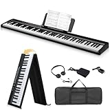 LEADZM 88 Tasten Faltbar Digital Piano, Halbgewichteten Klavier Piano, Elektronische Keyboard, E-Piano mit Dual-Bluetooth-Modus, 1000 Rhythmen, 1000 Tönen und 50 Demos für Anfänger (Schwarz)