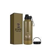 BUSHFIRE OUTDOOR & CAMPING Trinkflasche Edelstahl 1L Set mit 2 Aufsätzen Militär Grün (Grün Set (Aufbewahrungsboden))