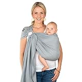 Hoppediz Ring-Sling ULTRALEICHT, Baby-Tragetuch ab Geburt, 100% Baumwolle, Design Hamburg graphit