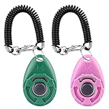 Diyife Hunde Clicker mit Elastischem Handschlaufe, Trainings Klicker mit Großem Knopf, Hundeerziehung und Hundetraining, für Hund, Katze, Pferd (2 Stück, Grün + Rosa)