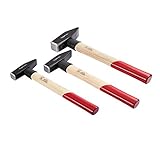Amazon Basics Schlosserhammer-Set, Stiel aus Hickoryholz, 3 Teile, 300 g, 500 g, 1000 g, Schwarz