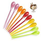 YZROHYI 10 PCS Joghurtlöffel Lang Kunststoff,Eislöffel Lang Plastik,Rice Löffel Lange Dessertlöffel Cappuccino,Teelöffel Langer Stiel,Kaffeelöffel Lang Regenbogen,Longdrinklöffel Mehrweg,Müsli Löffel