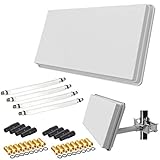 netshop 25 Selfsat Flachantenne Quad H30D4+ mit Fensterhalterung Anschluss Set (4 Fensterdurchführung + 16 F-Stecker + 8 Wetterschutztüllen + 1 Montageanleitung) HD Sat Anlage