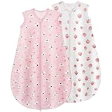 Yukkidds Schlafsack Baby Sommer 100% Baumwolle Sommerschlafsack 0.5 Tog 6-12 monate Neugeborene Schlummersack 70 cm für kleine Jungen und Mädchen 2 Pack Rosa Beere