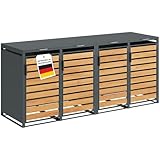 STEELSØN Kestra Mülltonnenbox 4er bis 240L – Mülltonnenverkleidung aus Stahl mit Sichtstreifen in Holzoptik – hochwertige Müllcontainer für 4 Tonnen – Müllbox in Anthrazit – Gerätebox wetterfest