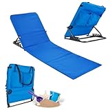 Schauer Klappbare Strandliege Blau – Leicht & Wetterfest – 4-Fach verstellbare Sonnenliege & Gartenliege – Faltbare Strandmatte mit Rückenlehne & Staufächern – Für Strand, Camping & Garten
