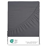 Hausfelder® Boxspringbett Spannbettlaken 140x200cm bis 160x200cm - 100% Jersey Baumwolle Bettlaken, Oeko-TEX Made in Green, bis 40cm Boxspring-Matratzenhöhe, Anthrazit-Schwarz