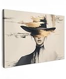 MuchoWow© Bild auf Leinwand Groß 120x80 cm XXL Schlafzimmer Bilder Badezimmer Wand Deko Wohnzimmer Modern Wanddeko Bilderwand Geschenk Frau - Hut - Farbe