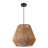 Paco Home Hängelampe Bambus Wohnzimmer Pendelleuchte Rattan Esstisch Esszimmer Lampe E27 Hängeleuchte Papier Boho, Farbe:Natur (Ø32cm), Leuchtenart___Farbe:Pendelleuchte - Schwarz