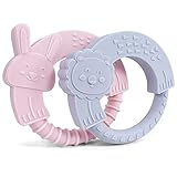 MCGMITT BPA-frei Beißring Baby Greifling, 2er-Set Tier Beissring Ring Spielzeug aus Silikon für Babys Junge Mädchen Zahnen ab 3 Monate Zahnungshilfe Baby, Leicht zu Halten (Pack B, Hase und Löwe)