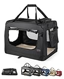 lionto Hundetransportbox faltbar für Reise & Auto, 60x42x44 cm, stabile Transportbox mit Tragegriffen & Decke für Katzen & Hunde bis 12 kg, robuste Hundebox aus Stoff für klein & groß, schwarz