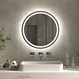 ExBrite 60cm Runder Badspiegel mit Beleuchtung, Wandspiegel LED Badspiegel Spiegel Bad Badezimmerspiegel mit Touch-Schalter, 3 Lichtfarben Dimmbar, Antibeschlag, Speicherfunktion
