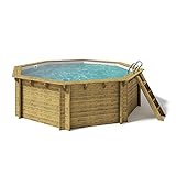 Paradies Pool® Holzpool Kalea Einzelbecken inkl. Zubehör, Edelstahlleiter Tiefbecken, Folie grau mit 0,8mm Stärke, Achteck-Pool, 528 x 138 (Ø x H), Menge: 1 Stück