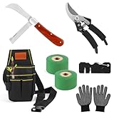 7 Stücke Veredelungsmesser mit 2 Klingen,Pfropfen Werkzeug Kit mit Obstbäume Pfropfschere Werkzeugtaschen Taille Beute Veredelungsband Handschuhen, Gartenschere für Blumen Messer›Klappmesser