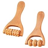 narbenroller massageroller holz faszienrolle klein Zweiteiliger ergonomischer Massageroller aus Holz Körper- und Gesichtsroller mit Griff für Beine Hände und Gesicht Massagegerät