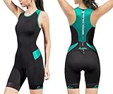 Santic Damen Triathlonanzug Einteiler Ärmellos Pro Triathlon Anzug Gepolstert Tri-Anzug Schnell Trocknend Abnehmen Grün M