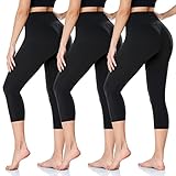 ACTINPUT Capri Leggings Damen 3/4 Leggins High Waist Elastische Blickdicht yogahose Sommer Blickdicht Sporthose Laufhose (S-M, Schwarz)