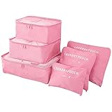 Vicloon Gepäck Organizer Würfel, Reise Verpackung Würfel Taschen, 6 Stück Multi Use Kosmetik Fall Unterwäsche Kleidung Schuhe Organizer Aufbewahrungsbeutel Set (Rosa)