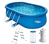Summer Waves Quick Up Pool Komplettset | Oval 457x305x107 cm Blau | Aufstellpool Set | Gartenpool & Schwimmbecken inkl. Filterpumpe, Leiter, Bodenvlies & Abdeckplane