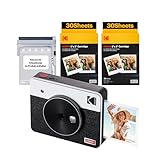 Kodak Mini Shot 3 Retro 4Pass 2-in-1-Sofortbildkamera und Fotodrucker, tragbar (7,6 x 7,6 cm) + Paket mit 68 Blatt, Weiß