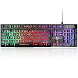 Rii Gaming Tastatur PC, RGB Tastatur kabelgebunden, Regenbogen Beleuchtete Tastatur LED, Gaming Keyboard ideal für Gamer|Büro（Deutsches Layout）