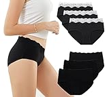 EKSHER Unterhosen Damen Spitze Slip 6er Pack Baumwolle Sexy Unterwäsche Frauen Mittel Taille Bequeme Panties Atmungsaktive Schwarz L