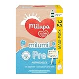 Milupa Milumil Pre – Anfangsmilch von Geburt an – Mit allen wichtigen Nährstoffen (laut Gesetz) – Ohne Palmöl – Im praktischen Maxi-Pack – 1,2 kg