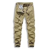 Cargohose Herren Mode Jogginghose Einfarbig Outdoor Trainingshose Stretch Trekkinghose Sommer Freizeithose Männer Arbeitshosen mit Multi Taschen