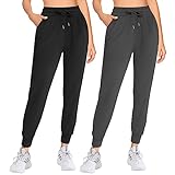 KEEPFAST Damen-Jogginghose mit Taschen, konische Jogginghose für Damen, Lounge, Workout, Jogginghose für Yoga, Workout, Laufen, 04 Schwarz + Grau, XX-Large