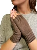 Prettystern Damen Halbfinger handschuhe ohne fingerkuppen Cashmere fingerlose Pulswärmer Hand-stulpen 100% Kaschmir Kaffee-Braun