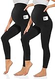 TNNZEET Umstandsleggings Damen Umstandsmode Blickdicht Schwangerschaft Leggings Umstandshose Lang mit Taschen für Yoga(Schwarz*2,M)
