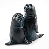 Esotec Wasserspeier-Figuren Seehunde-Paar, Einzelfigur Teichfigur Gartenstatue, Brunnenfigur für Garten-Teich Mini-Teich, Wasserspiel Terrasse Balkon-Brunnen, Quellstein, Kunststein 100736