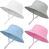 Poroka Sonnenhut für Babys und Kleinkinder, mit LSF 50+, Sonnenschutz, verstellbar, breite Krempe, Strandhüte für Mädchen und Jungen, 4 Stück, Grau, Weiß, Blau, Rosa, 2-4 Jahre