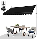 LEADZM Klemmmarkise,Balkon Markise ohne Bohren,300 x 150 cm,mit Handkurbel,Wasserdicht,Sonnenschutz,UV-beständig,Höhenverstellbar,für Terrasse,Balkon,Garten,Laden,Schwarz