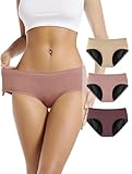 TIICHOO Periodenunterschwäsche Starke Blutung für Menstruation Wochenbett Periodenunterwäsche 3er Pack (L, Braun/Roségold/Beige)