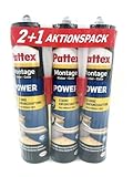 Pattex Montage Kleber POWER Weiß, 3 x 370g, 150kg/m², Dreierpack