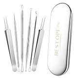 BESTOPE PRO Komedonenquetscher Set Pinzetten Set Blackhead Remover mit Metall-Box aus Hochwertiger Edelstahl silber 6 Stück (1er Pack)