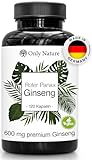 Only Nature® Ginseng 600 mg - Extra Hochdosiert (120 mg Ginsenoside) - 120 Kapseln - 100% Vegan - in Deutschland produziert & Laborgeprüft - Roter Panax Ginseng