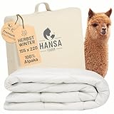 HANSA-FARM | Alpaka Premium Bettdecke 155 x 220 cm (Füllung 1.700g) - Herbst Winter warm - atmungsaktiv und temperaturausgleichend - Große Aufbewahrungstasche