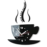 FLEXISTYLE Tasse Zeit für Kaffee Moderne Küche Wanduhr, 3D römisch, wanduhr deko (schwarz), 32 x 19 cm