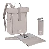 LÄSSIG Baby Wickelrucksack Wickeltasche Rucksack mit Wickelunterlage, Kinderwagenbefestigung, Flaschenhalter nachhaltig produziert/GRE Rolltop Up Backpack taupe