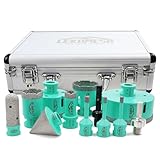 LEKOMESH Diamant Fliesenbohrer Bohrkrone Kit - 12pcs (6/6/8/20/35/50/68/100mm+20mm Diamant Fingerfräser+50mm Fasenfräser+SDS/HEX Adapter) Für Porzellan Keramik Fliesen Marmor Granit, M14-Gewinde