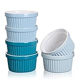 6x Soufflé Förmchen, Auflaufförmchen Porzellan 240 ml, Schüssel für Backofenfest, Creme Brulee Schälchen aus Keramik, Förmchen für Muffins, Cupcakes, Blau A